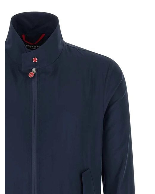 Kiton Blue Cima Jacket With Mandarin Collar