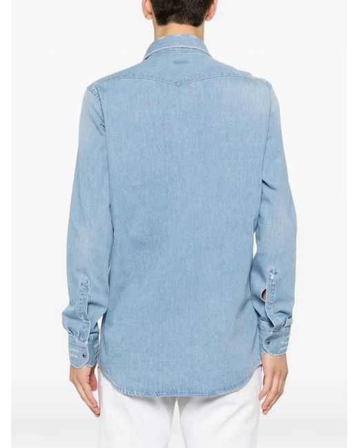 Sartorio Napoli Blue Denim Shirt With Snap Buttons for men