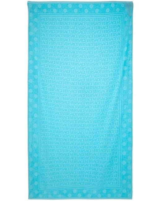 Versace Blue Towel With Jacquard Logo