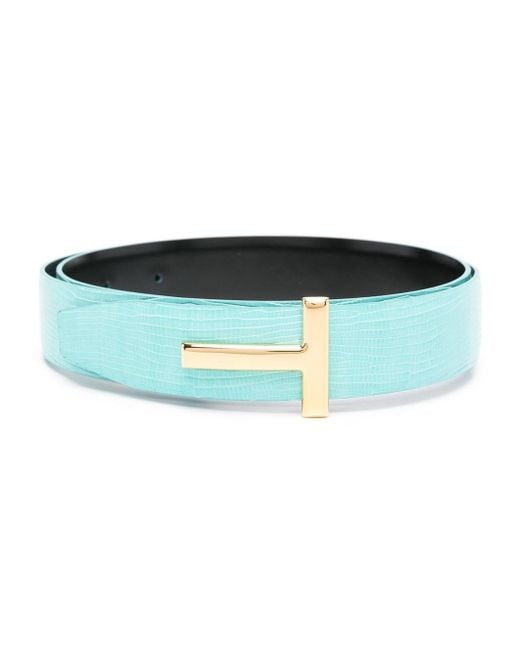 Tom Ford Blue Leather Belt With T-Plate