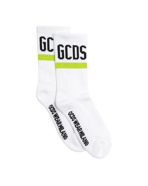 Gcds White Ribbed Socks With Logo for men