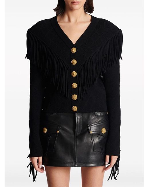 Balmain Black 5-Button Cardigan With Fringes