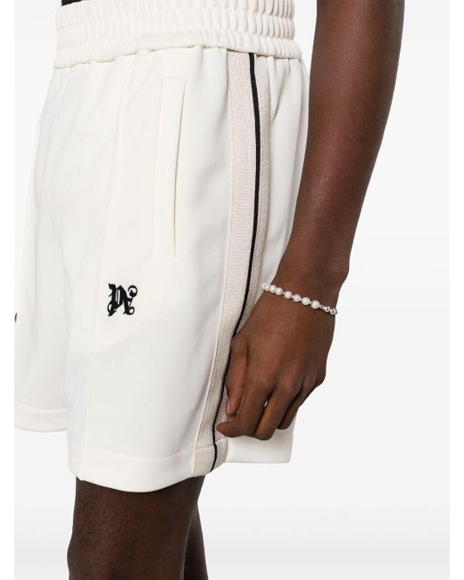 Palm Angels White Striped Sports Shorts With Embroidery for men