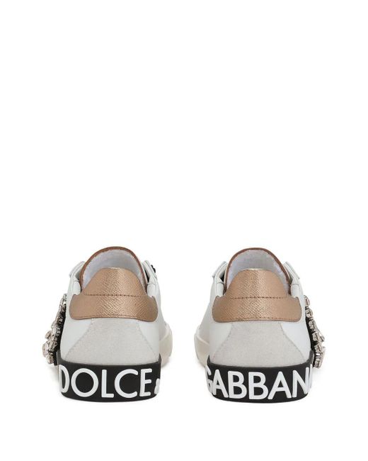 Sneakers Portofino Vintage In Pelle Con Dg Strass di Dolce & Gabbana in White