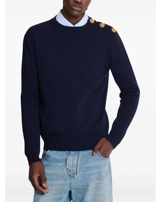 Balmain Blue 'Leone Catena' Button Sweater for men