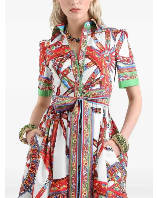 Dolce & Gabbana White Carretto-Print Poplin Dress