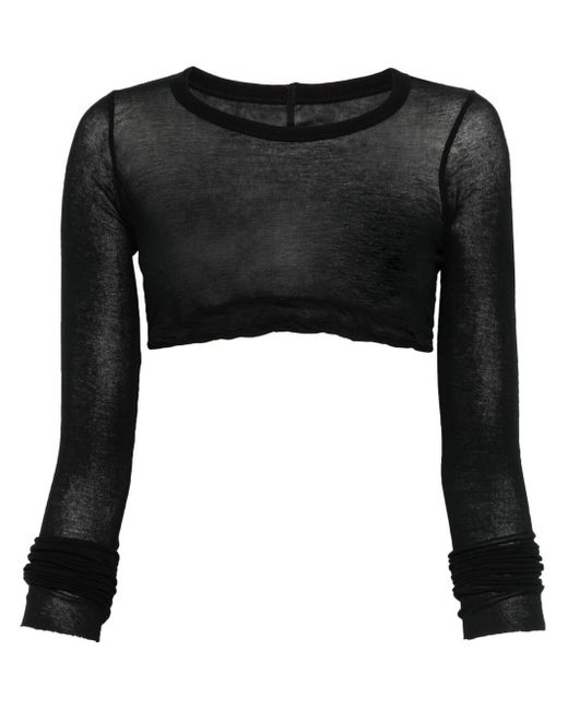 T-Shirt Crop A Maniche Lunghe di Rick Owens in Black