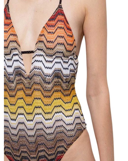 Missoni Multicolor Halter-Neck Swimsuit With Zigzag Pattern