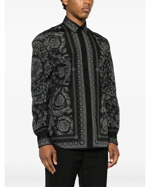 Camicia Barocco Con Stampa di Versace in Black da Uomo
