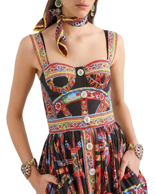 Dolce & Gabbana White Dolce & Gabbana Carretto-Print Poplin Maxi Dress