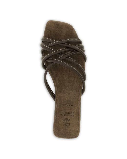 Brunello Cucinelli White Sandals With Contrasting Stitching