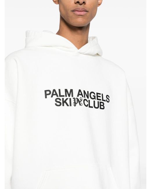 Palm Angels White Ski Club Sweatshirt With Hood for men