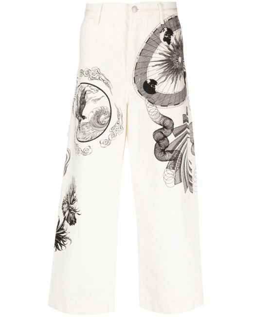 Dries Van Noten White Trousers With Prints for men