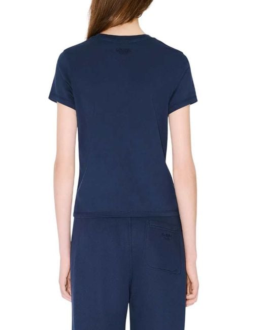 KENZO Blue Cotton T-Shirt With "Boke Flower" Embroidery