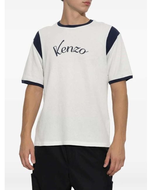 KENZO White College-Style Cotton T-Shirt for men