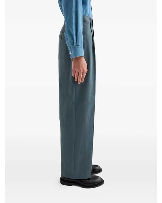Jil Sander Blue Pleated Wide-Leg Pants for men