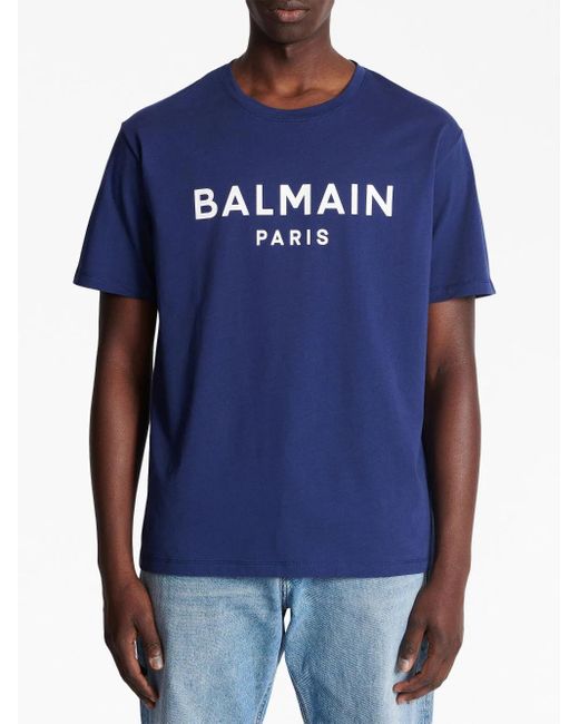 Balmain Blue Logo Crewneck T-shirt for men