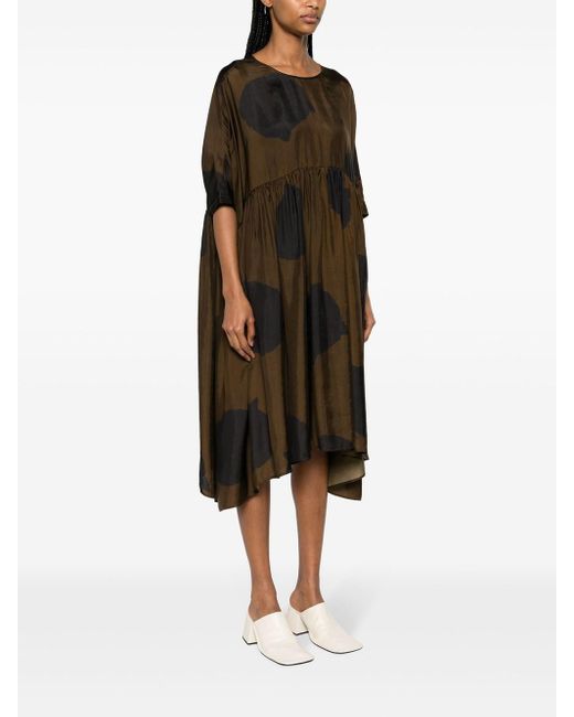 Uma Wang Black Midi Dress With Abstract Print