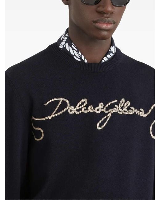 Dolce & Gabbana Black Dolce & Gabbana Embroidered Plain-Knit Sweater for men