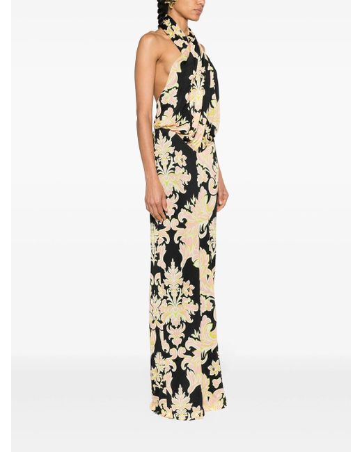 Etro Metallic Long Dress With Paisley Print And Open Back