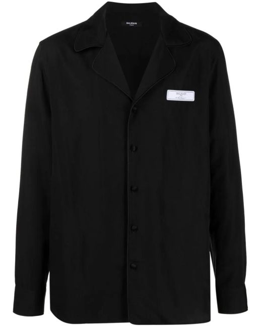 Balmain Black Logo-patch Long Sleeve Shirt for men
