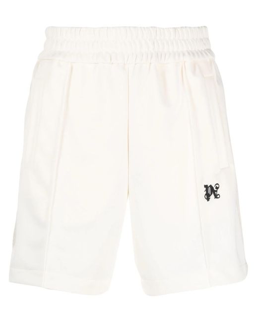 Palm Angels White Striped Sports Shorts With Embroidery for men