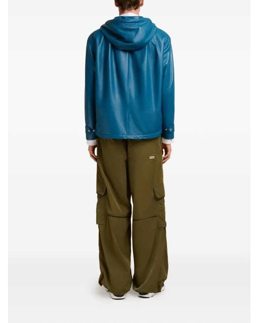 Marni Blue Hooded Leather Jacket for men