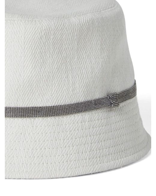 Brunello Cucinelli White Cotton-Linen Blend Bucket Hat