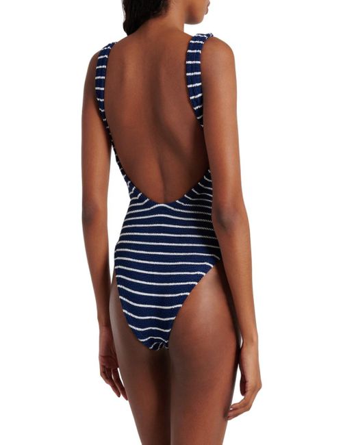 Hunza G Blue Striped Swimsuit With Square Neckline