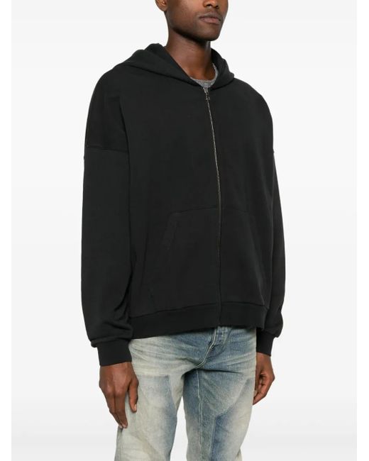 Palm Angels Black Curved Logo Zipped Hoody for men