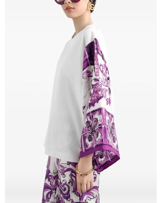 Dolce & Gabbana White Majolica-Print Blouse