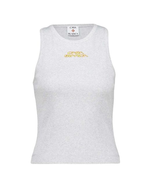 Casablanca White Ribbed Tank Top With Logo Print