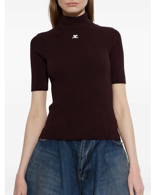 Courreges Purple Short-Sleeved Ribbed Sweater
