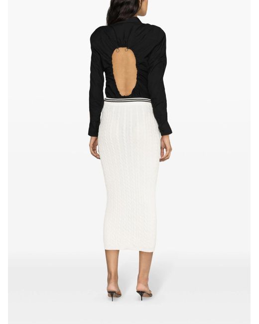 Alessandra Rich White Midi Skirt With Striped Edge