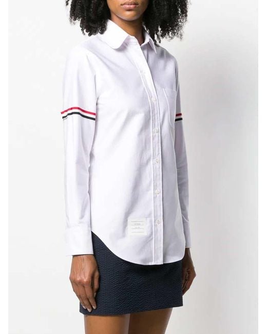 Thom Browne White Classic Button-Down Shirt With Striped Arm Bands