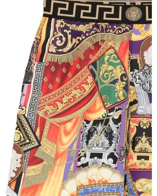 Versace Red Baroque-Print Swim Shorts for men