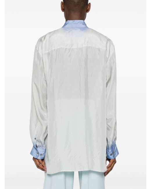 Dries Van Noten Blue Oversized Silk Shirt for men