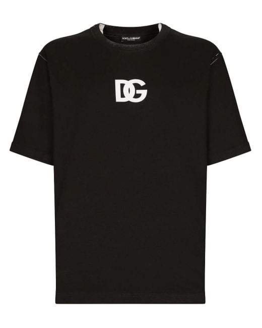 T-shirt in cotone stampa logo DG di Dolce & Gabbana in Black da Uomo