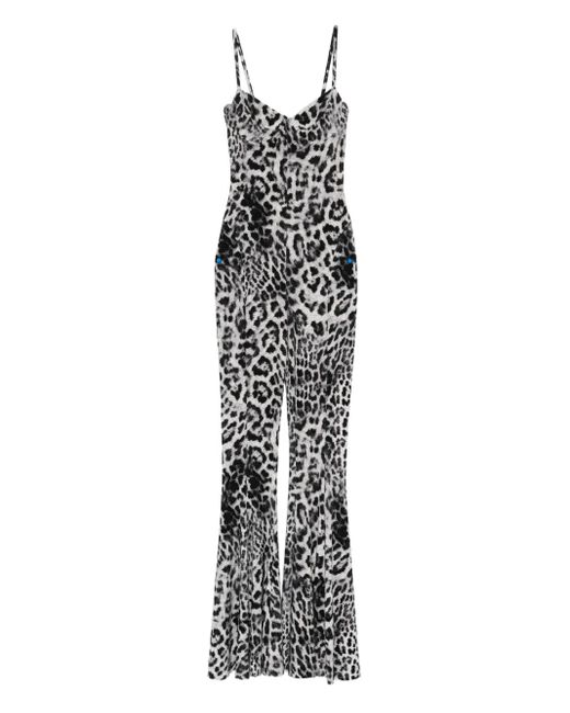 Norma Kamali White Leopard Print Jumpsuit