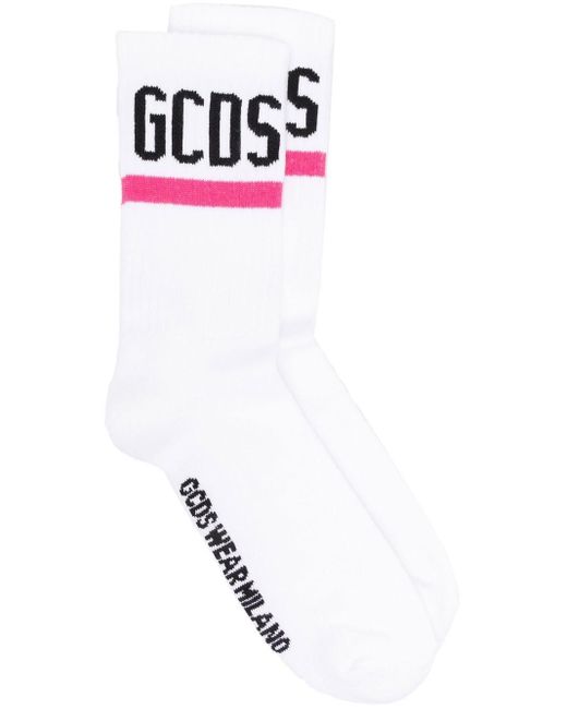 Gcds White Ribbed Socks With Logo for men