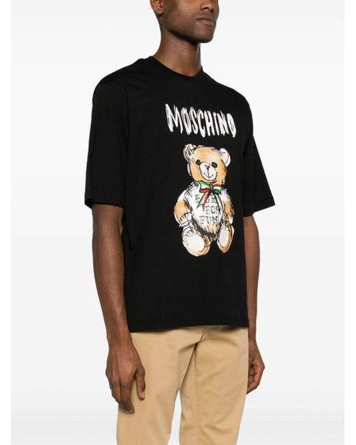 T-Shirt Con Stampa Teddy Bear di Moschino in Black da Uomo