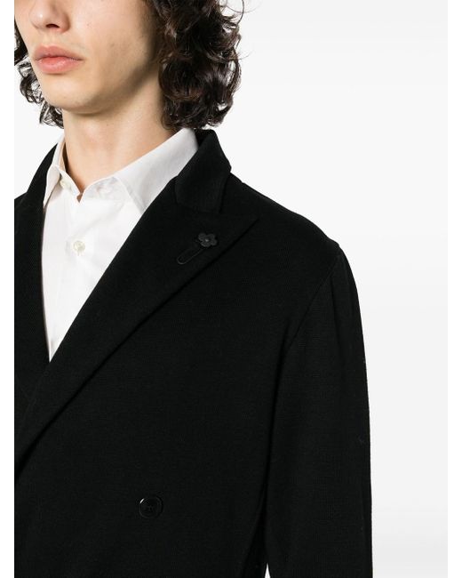 Lardini Black Double-Breasted Knitted Blazer for men