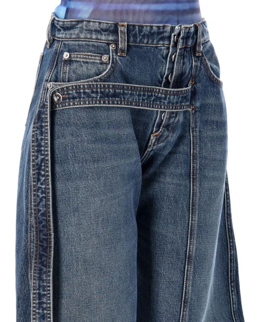 Jean Paul Gaultier Blue Low-Waist Jeans With Front Strap Detail