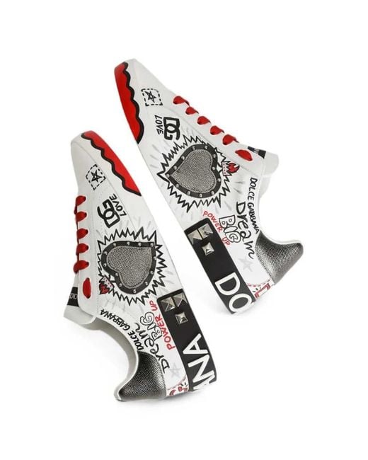 Dolce & Gabbana White Sneakers With Heart Patch And Graffiti Print for men