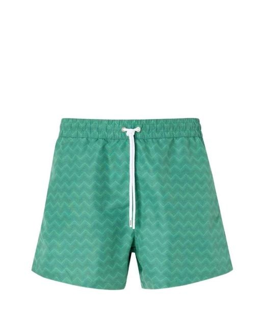 Missoni Green Drawstring Swim Shorts With Zigzag Pattern for men