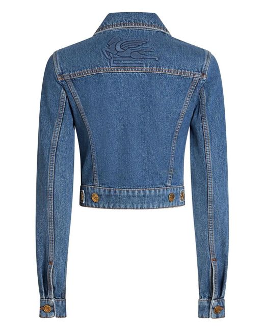 Etro Blue Pegaso Denim Jacket With Embroidery
