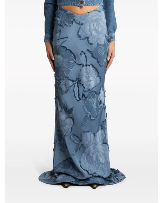 Etro Blue Long Jacquard Floral Skirt