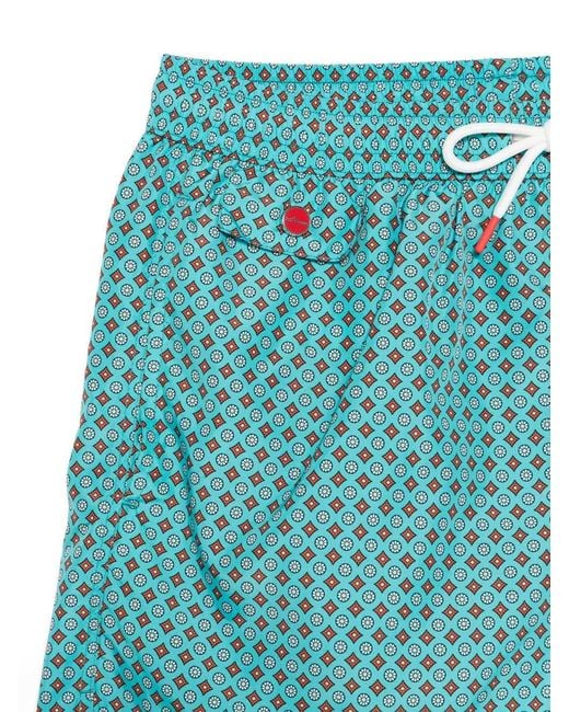 Kiton Blue Geometric Print Swimsuit for men
