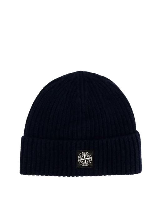 Stone Island Blue Logo-Patch Beanie for men