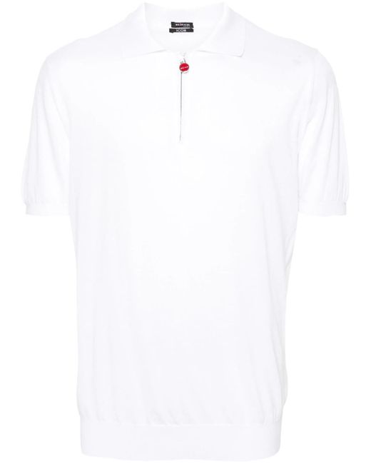Kiton White Fine Knit Polo Shirt for men